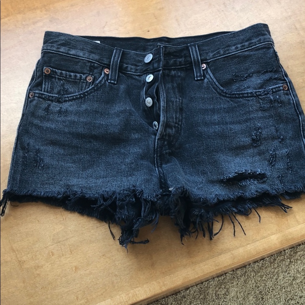 Levi 501 washed black mini shorts